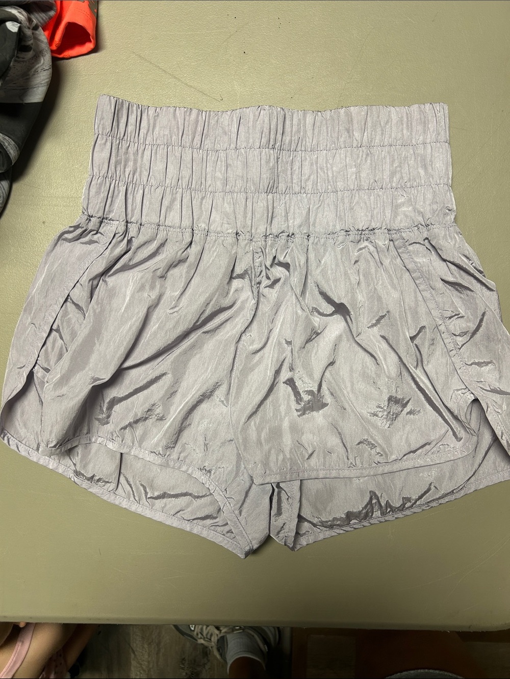 Free People Light Gray Smocked High-Waist Athletic Shorts